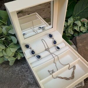 Drop Sapphire Earring Costume Jewelry Silver Diamond Blue Gem Sparkly necklace